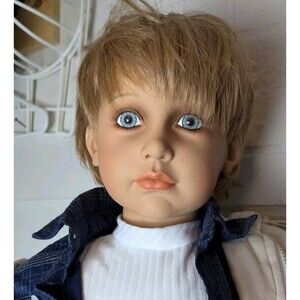 Realistic Boy Doll Blue Eyes 42" Life Size Vinyl Blonde Hair William Tung 273/30
